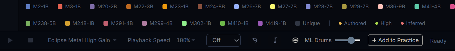Transport bar showing loop, count-in, click, and drum controls
